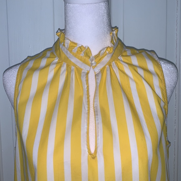 J. Crew Tops - J. CREW YELLOW AND WHITE STRIPED SLEEVELESS TOP WITH RUFFLED COLLAR
